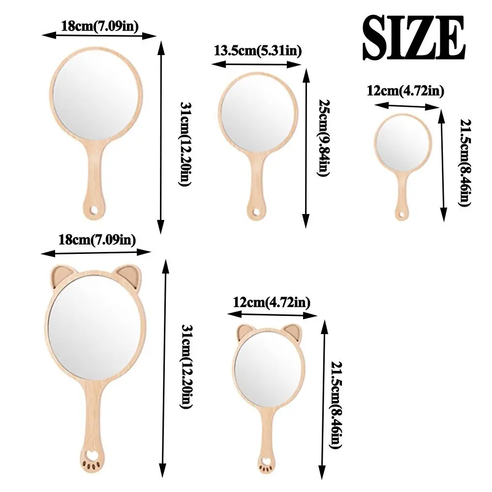 Creative Makeup Mirror with Handle Portable Single-Sided Handheld Mirror with Animal Ears Square/Round Cosmetic Mirror