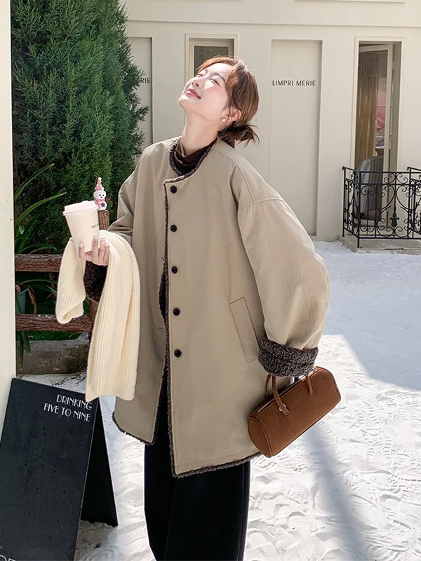 

Thiened Warm Lamb Fur Inner Coat Women's Mid-Length Winter Casual Slimming Cotton Jaet 2025 New Korean Sle