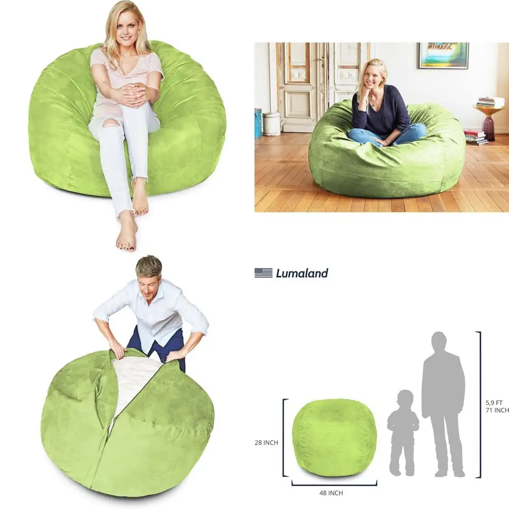 كرسي بين باج كبير فائق النعومة بطول 4 أقدام مع غطاء من جلد الغزال الدقيق قابل للغسل - أريكة مريحة مملوءة بالرغوة للأطفال والمراهقين #1