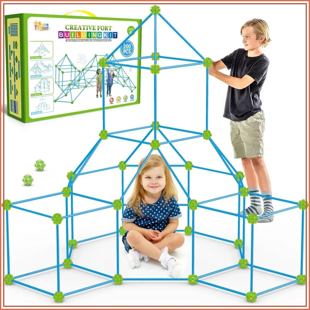 200 Pcs Fort Building Kit for Kids STEM Construction Toys Indoor Outdoor Activity Green