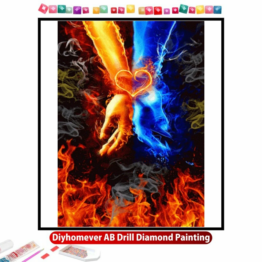 Ice Fire Love 5D DIY AB Diamond Painting Mosaic Art Cross Stitch Rhinestones Handmade Craft Embroidery Home Decor Gift