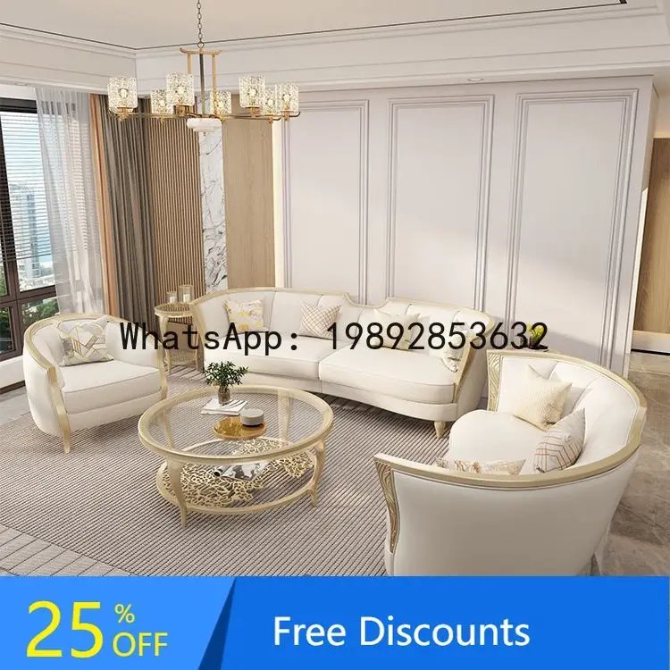

CZ American Style Solid Wood Sofa 123 Combination Sofa High-End Cream Style Living Room Sofa for Large Villas