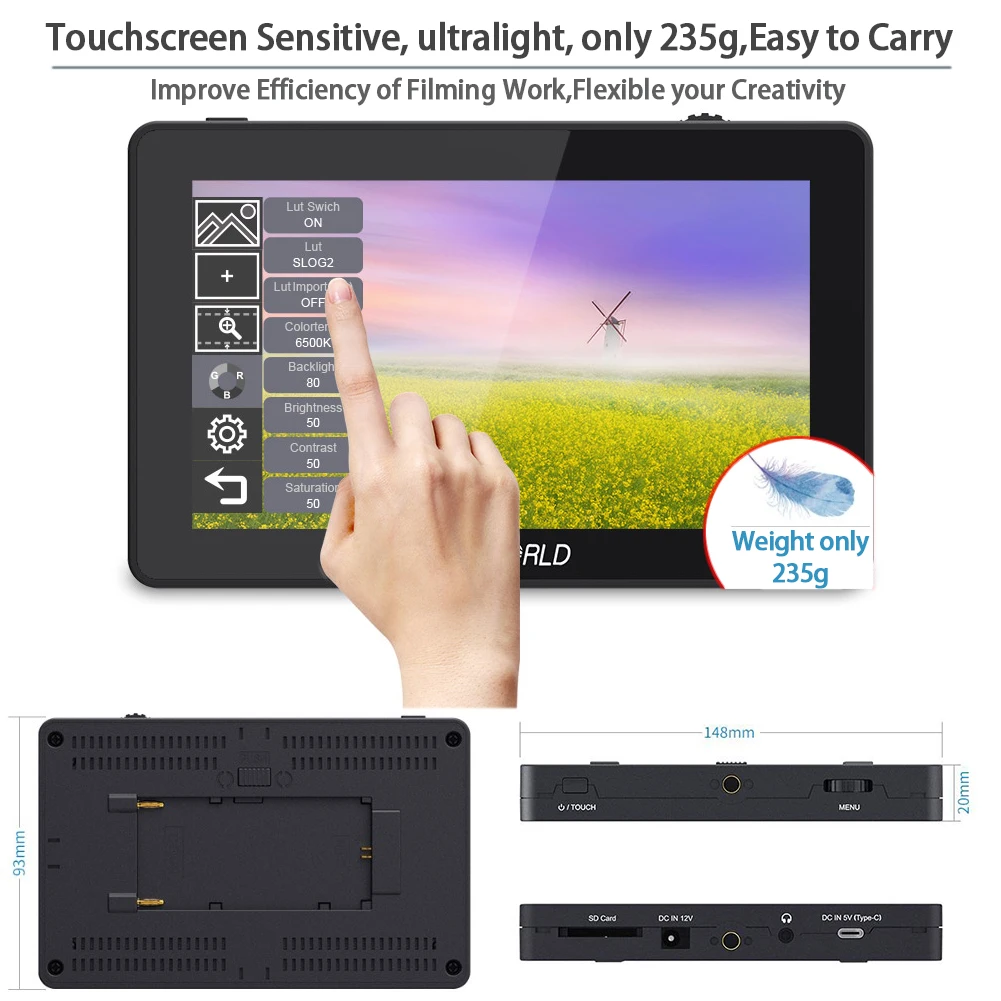 FEELWORLD F6 PLUS V2 6' On-camera DSLR Field Monitor Touch Screen Monitor com HDR 3D Lut IPS FHD 1920x1080 Video Focus Assis
