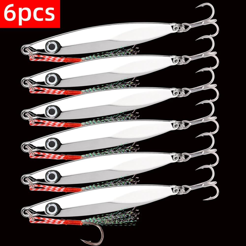 6pcs Long Casting Metal Jig, Sea Fishing Lure, Electroplated Hard Bait, Fishing Accessories Jigging Lure For Saltwater 10g-80g