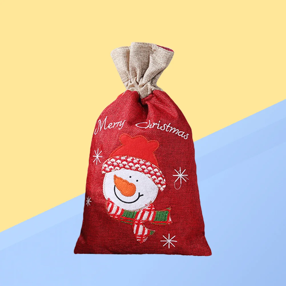

1Pcs Christmas Gift Drawstring Bag Large Snowman Cotton Linen Candy Pouch Durable for Treats Holiday Gifts Christmas Gift Bags