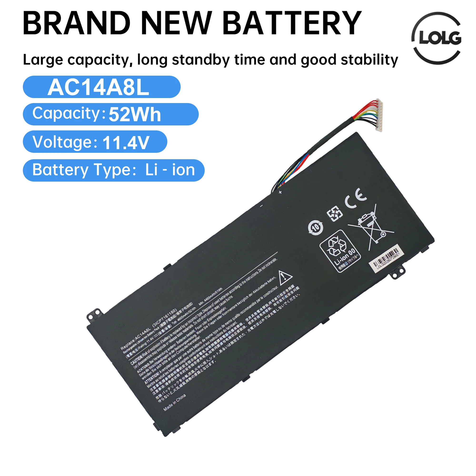 AC14A8L Laptop Battery Replace for ACER V15 Nitro Aspire VN7-571 VN7-591 VN7-571G VN7-791G VN7-591G-77A9 VN7-791 Series AC14A8L