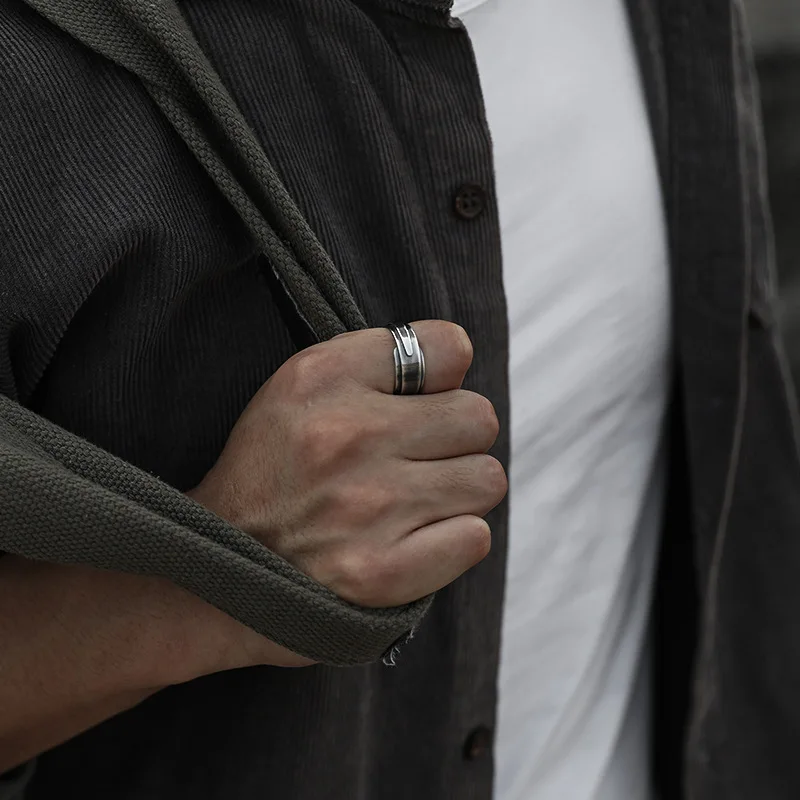 Retro Overlapping Bridges Ring For Men Silver Color Punk Gothic Open Ring Handmade Designer Jewelry Unisex Accessoriess Gift