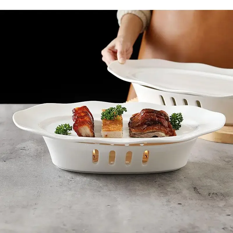 Ceramic Dinner Plate Tableware Heating Insulation Furnace Restaurant Irregular Fish Dessert Snack Plates