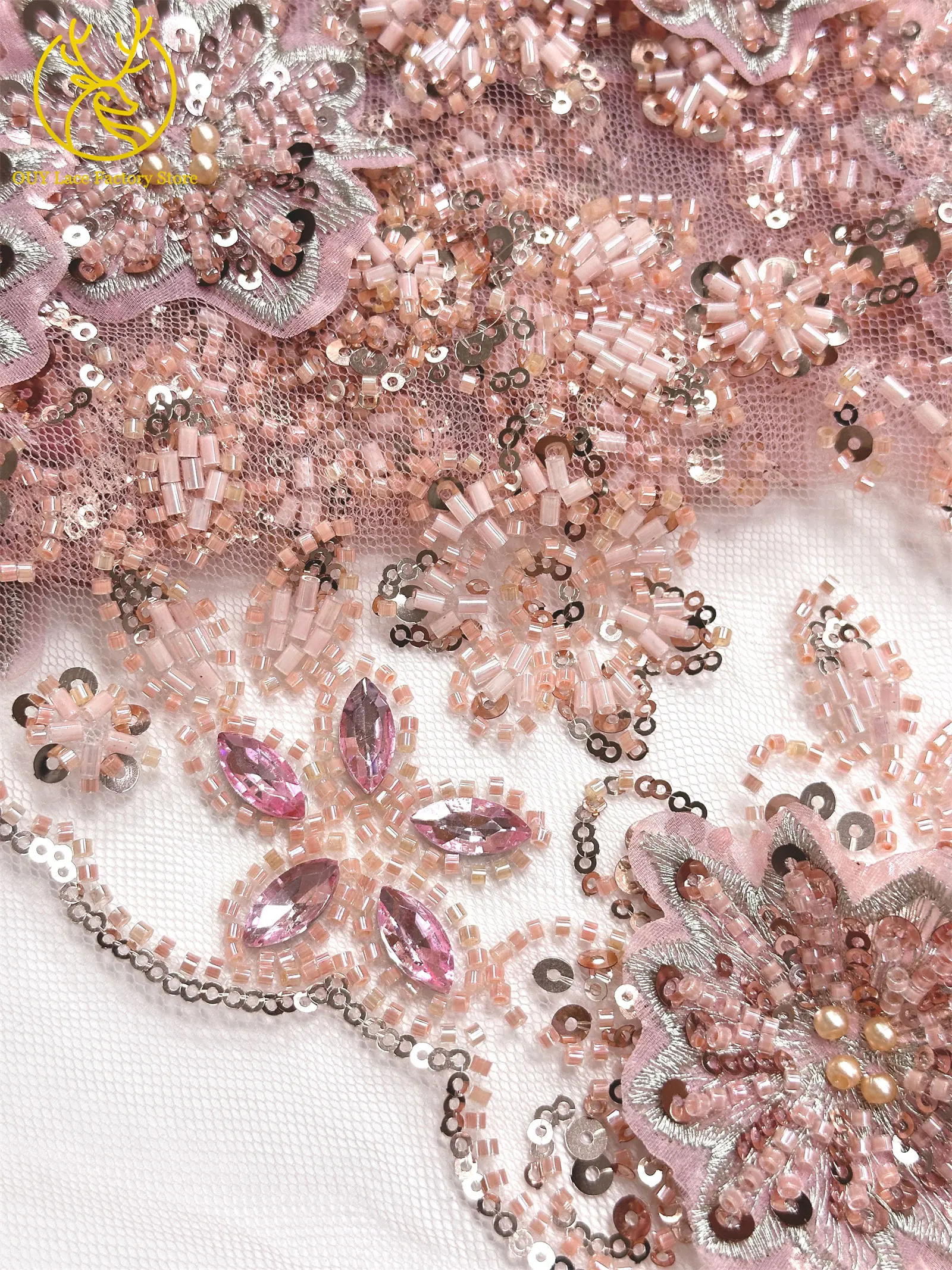 Luxuriöser königsblauer Hochzeits-Spitzenstoff, afrikanischer Perlen-Pailletten-Spitzenstoff, nigerianischer bestickter Mesh-Spitzenstoff für Hochzeitskleider – Detail 20