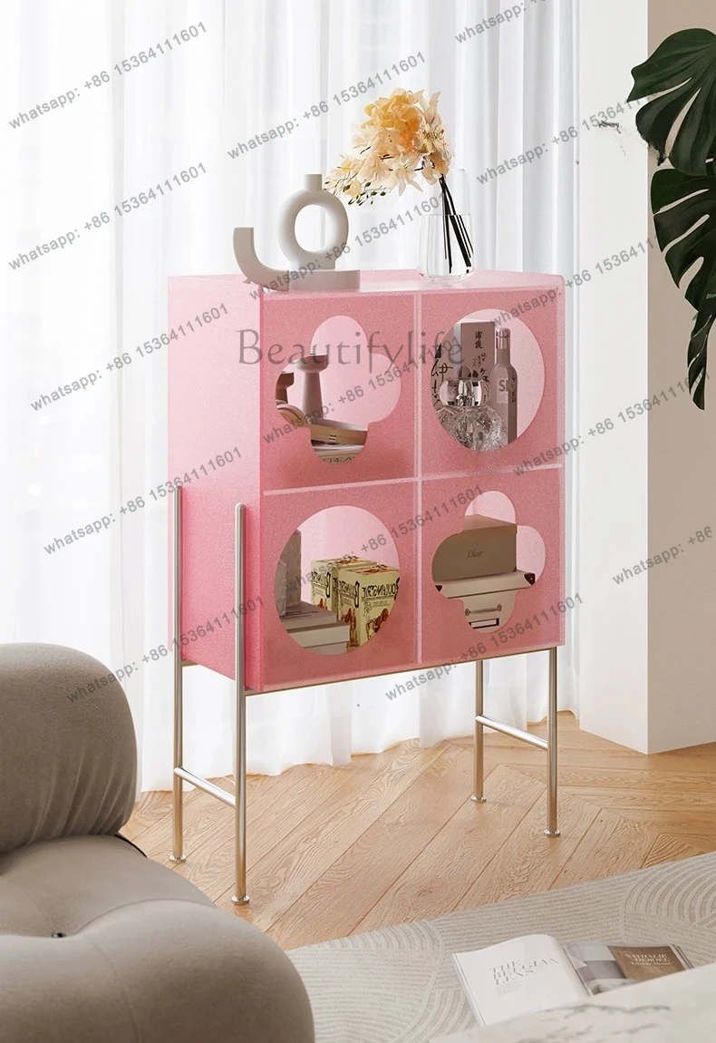 

Acrylic Side Cabinet Living Room Sofa Cream Antique Storage Locker Magazine Storage Bookshelf Designer