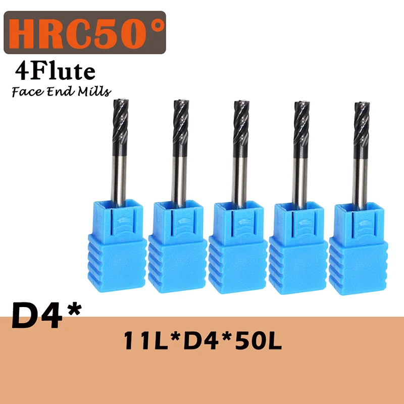 

5 шт. HRC50 4 мм твердосплавные концевые фрезы ENDMILL D4X11LXD4X50L 4 флейты стандартной длины, боковые фрезы, профилирующие торцевые фрезы