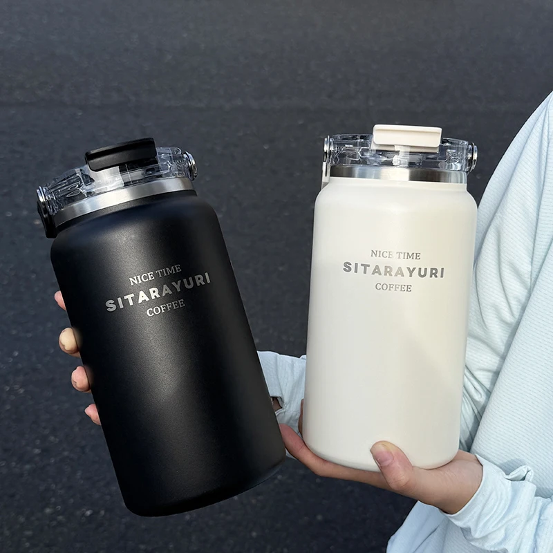 Seau à glace Simple de grande capacité, tasse 1,2 l/1,5 l, bouilloire d'extérieur en acier inoxydable, poignée large, un couvercle, Thermos de sport à double usage, 1 pièce