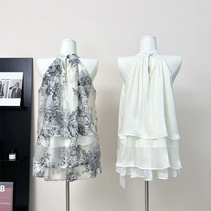 

Женский комплект из двух предметов с чернильным принтом, топ без рукавов с подтяжками, нерегулярная мини-юбка в стиле ретро, элегантный корейский стиль