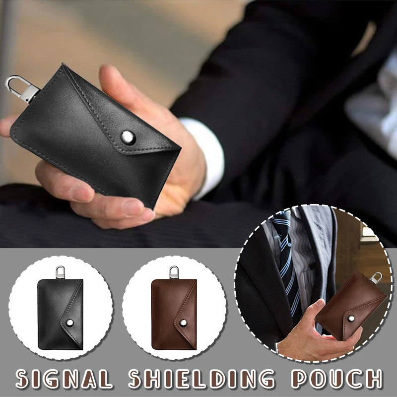 1PC Double-layer Signal Shielding Faraday Bag Safe Box RFID Anti-theft Shielding Bag PU Leather Credit Card Holder