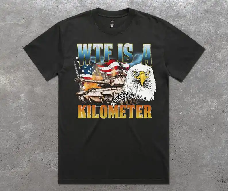 WTF Is A Kilometer Washed T-shirt Tee Top Funny Gift American America USA Meme Vintage