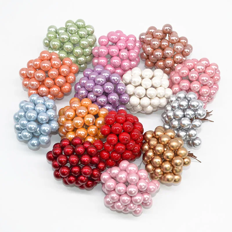 100Pcs 12mm Pearl Plastic Stamens Artificial Flower Fruit Berries Cherry For Wedding Christmas DIY Cake Box Wreath Decoration