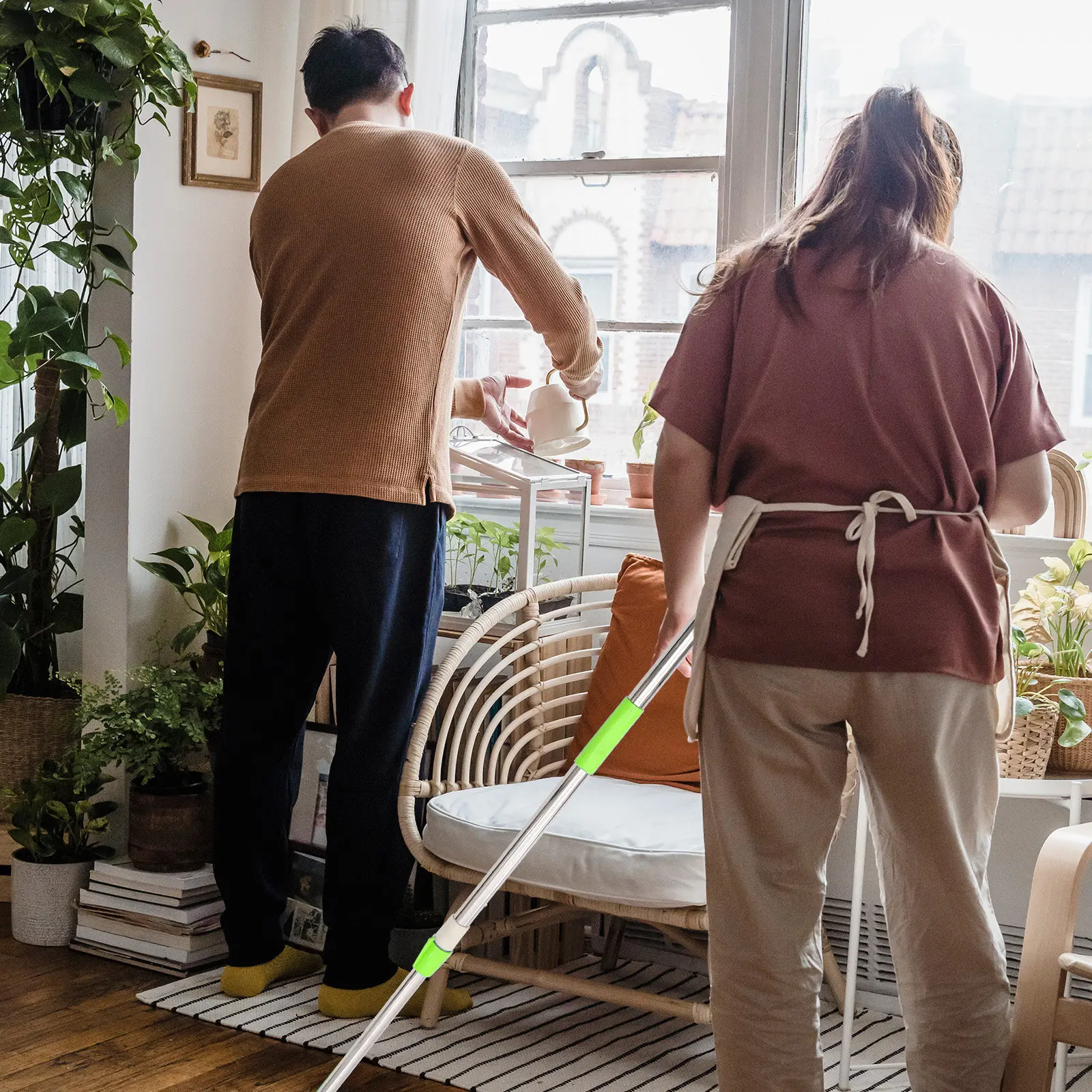 

1Set High Strength Rotating Mop Rod Replacement Stainless Steel Adjustable 3 Section Mop Pole for Efficient Floor Cleaning