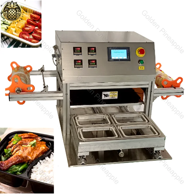 

Automatic Tray Sealing Machine for Plastic Containers with Gas Nitrogen Flushing - Fast Food Square Tray Sealer.