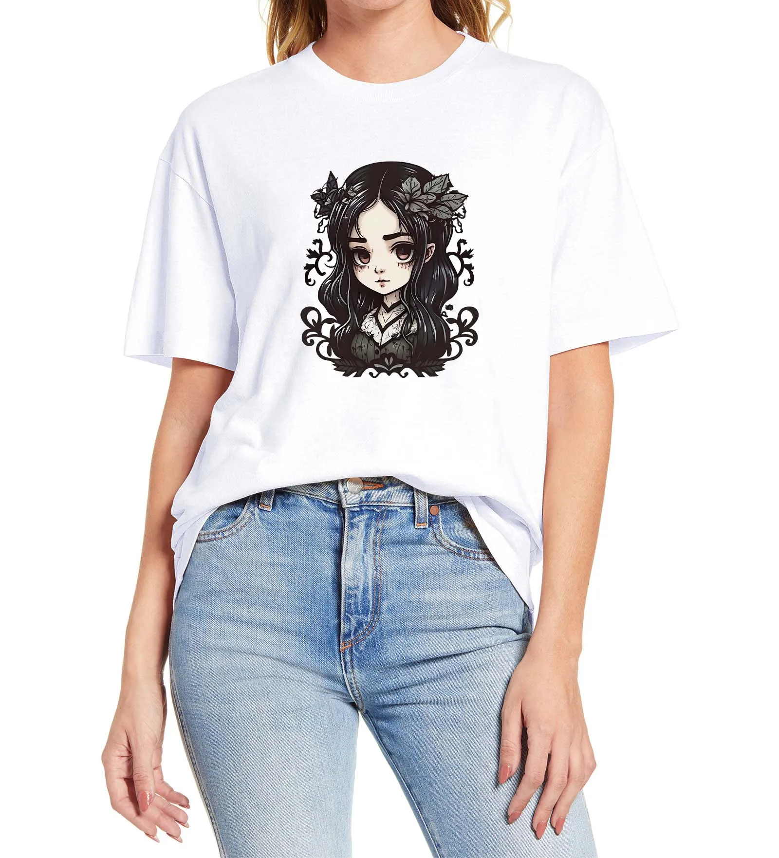 

The Goth Girl Printing,High Quality Female T-Shirt 100% Cotton Short Sleeve Multiple Colors Women's Gifts Size XS-3XL