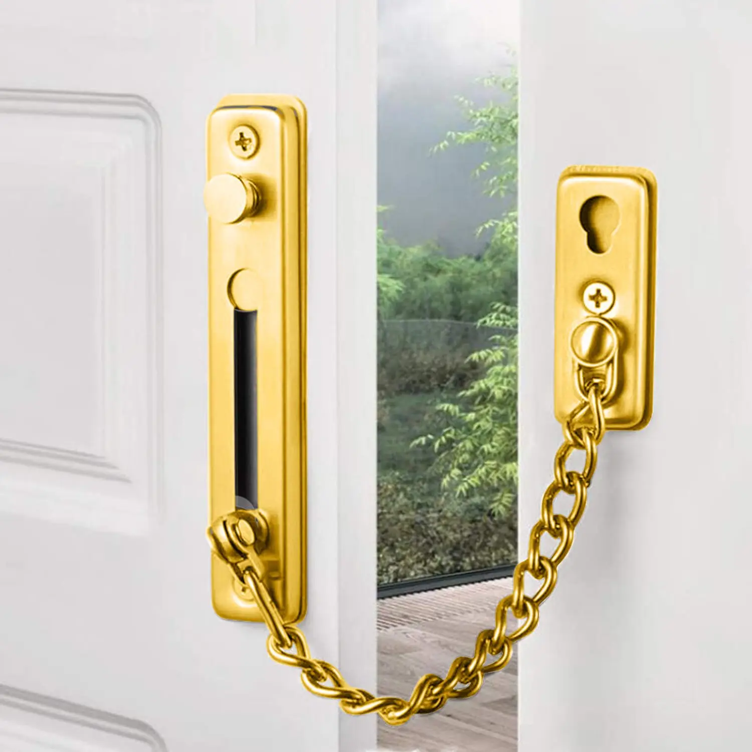 قفل سلسلة باب عالي التحمل - ستانلس ستيل بلمسة نهائية ذهبية، مضاد للصدأ، سهل التركيب للباب الأمامي (رؤية آمنة/تهوية #1