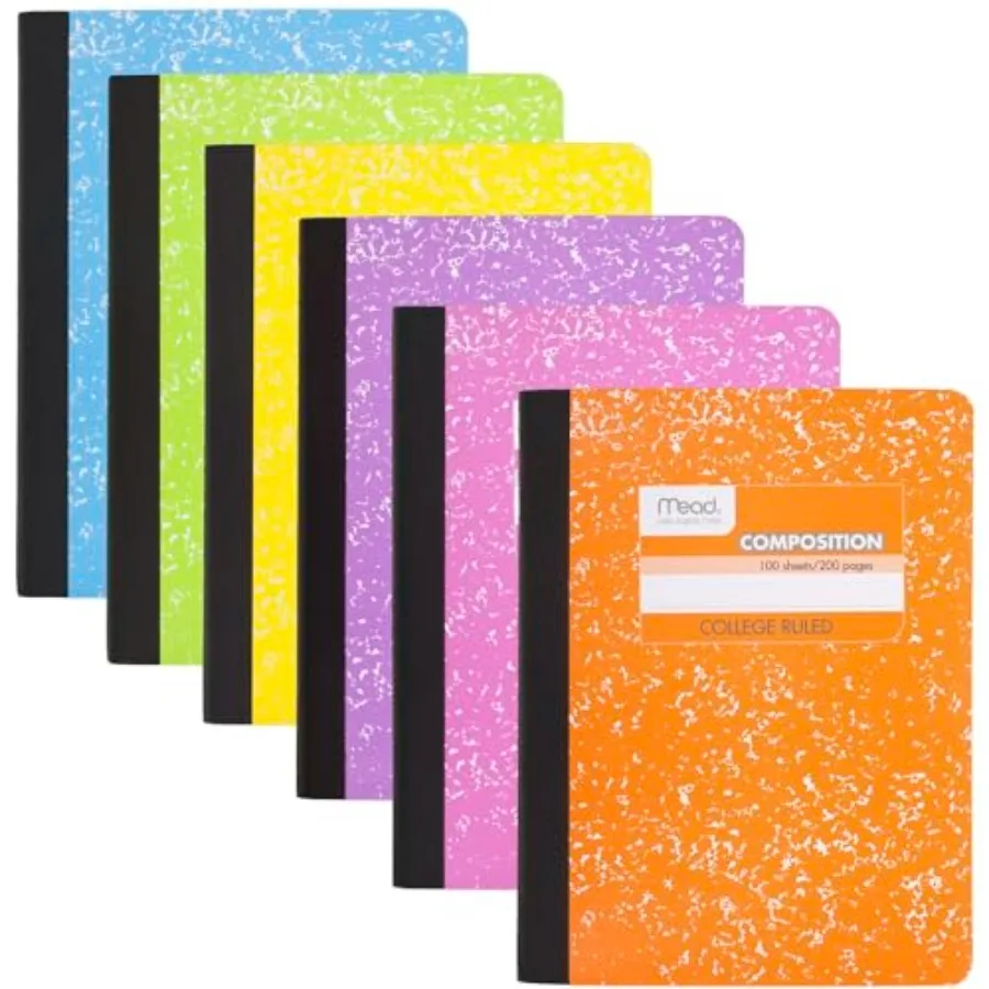

Composition Notebook, College Ruled 7.5" x 9.75" Paper, 100 Sheets, Assorted Colors, 6 Pack 850106-ECM