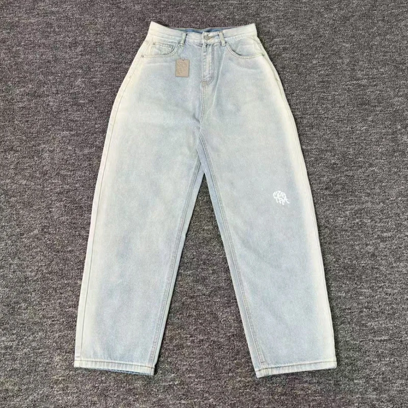 الصورة الحقيقية ميرترا الجينز الضوء الأزرق إلكتروني طباعة مستقيم الساق الجينز شارع العليا الرجال النساء موضة جديدة سراويل جينز الشارع الشهير