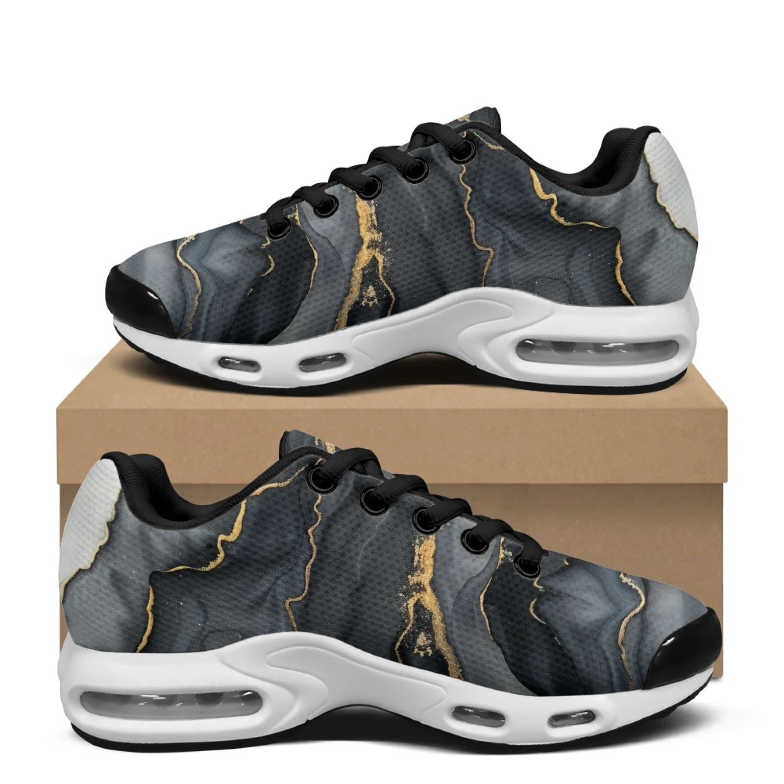 Air Cushion Jogger Shoes Men - PENSTROLL Black Gold Marble Air Cushion