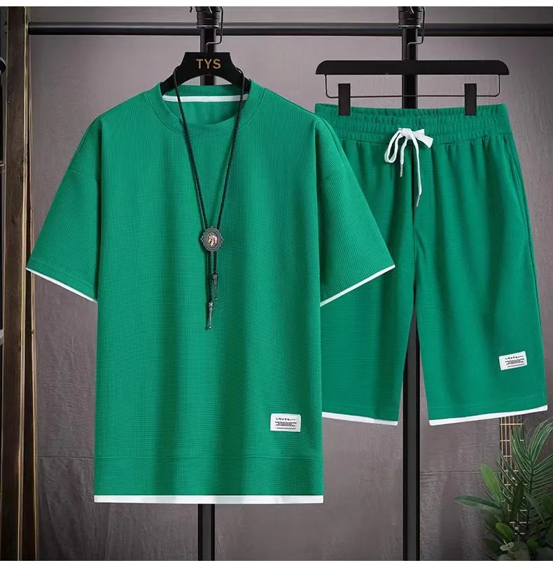 Trendy Suits for men Men's Summer Shorts Set Gym Outfit Student Short Sleeve Tee 2 Piece Set Tracksuits Men Casual Men Clothing