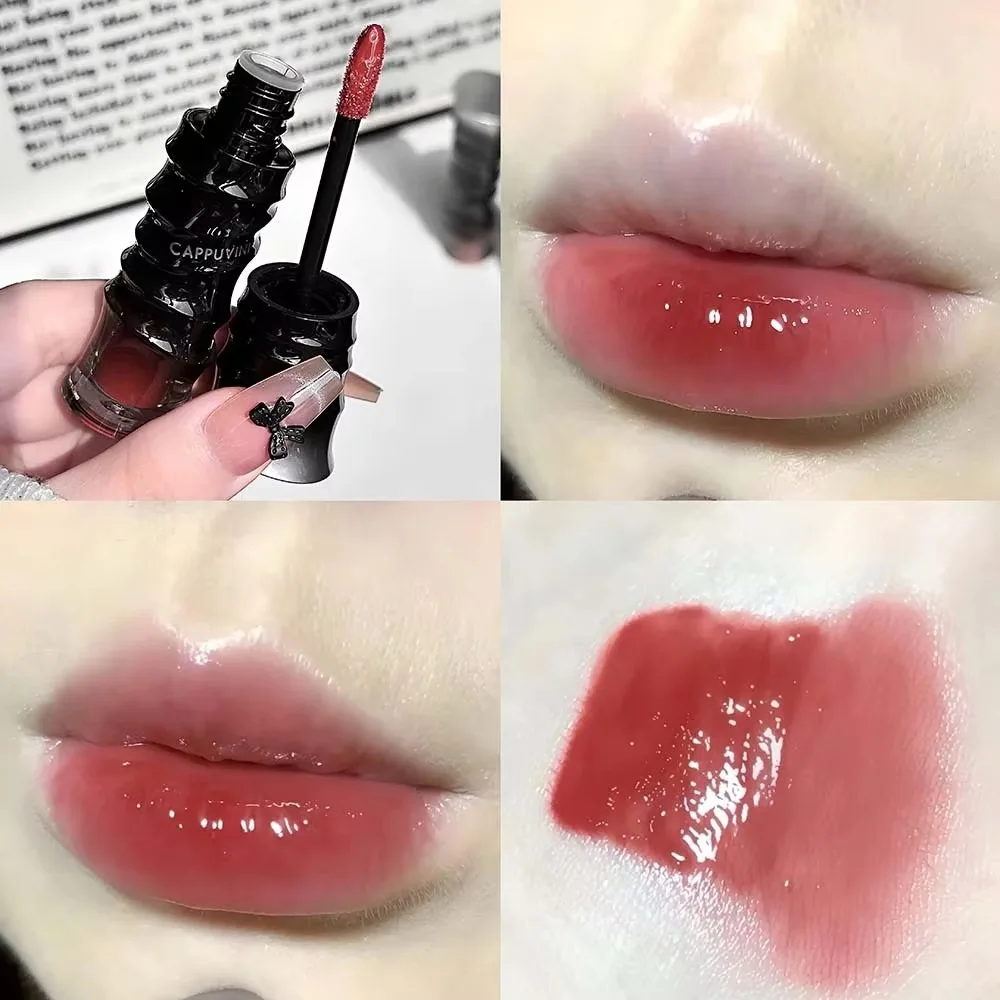 Punk Crystal Glossy Lip Stain Sheer Nude Glitter Long Lasting Lip Tint Red-Brown Waterproof Liquid Lipstick Makeup Cosmetics