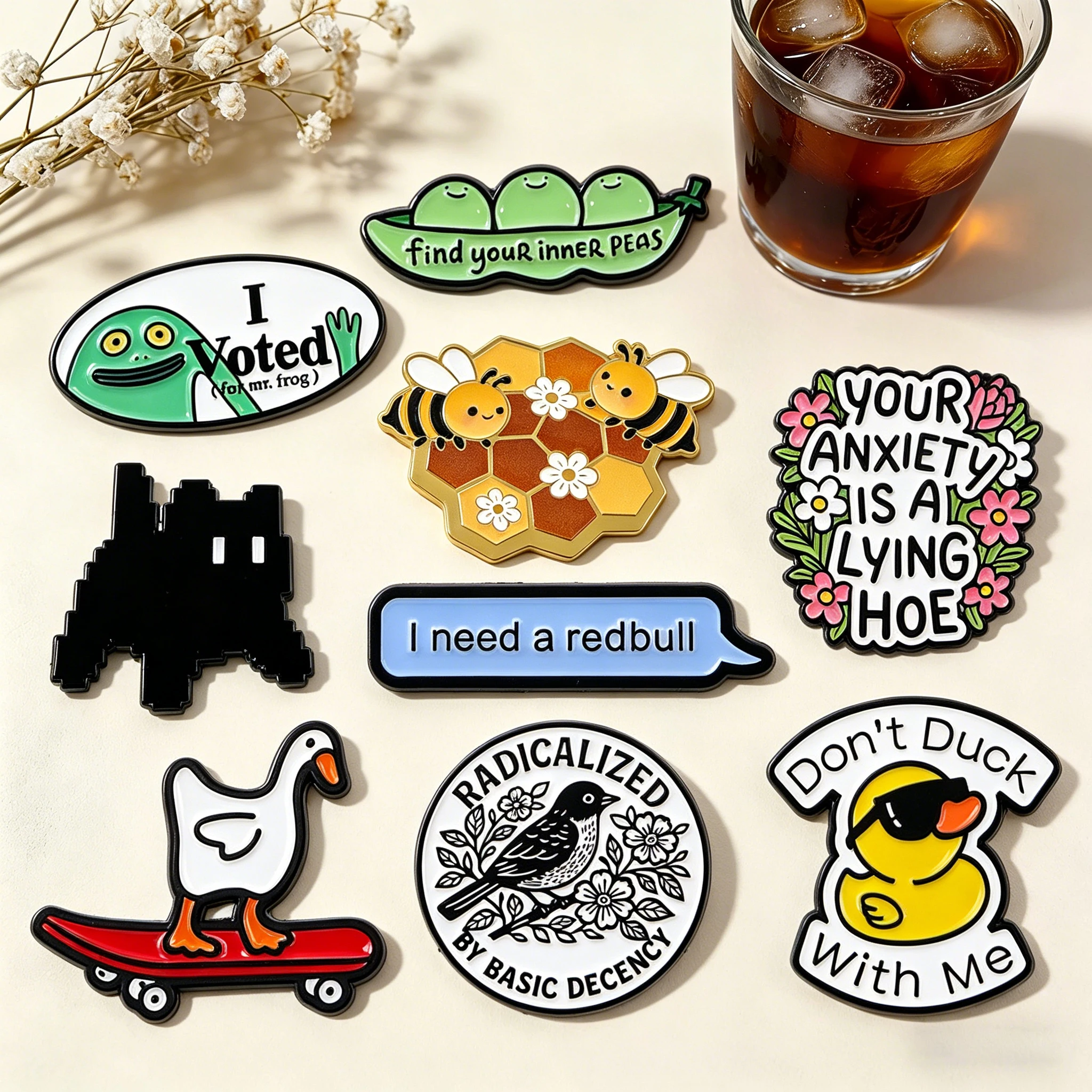 

"Don't Duck With Me" Cool Duck Enamel Pin Funny Black Cat Bee Bird Brooch Backpack Lapel Badge Jewelry Accessories Friends Gift