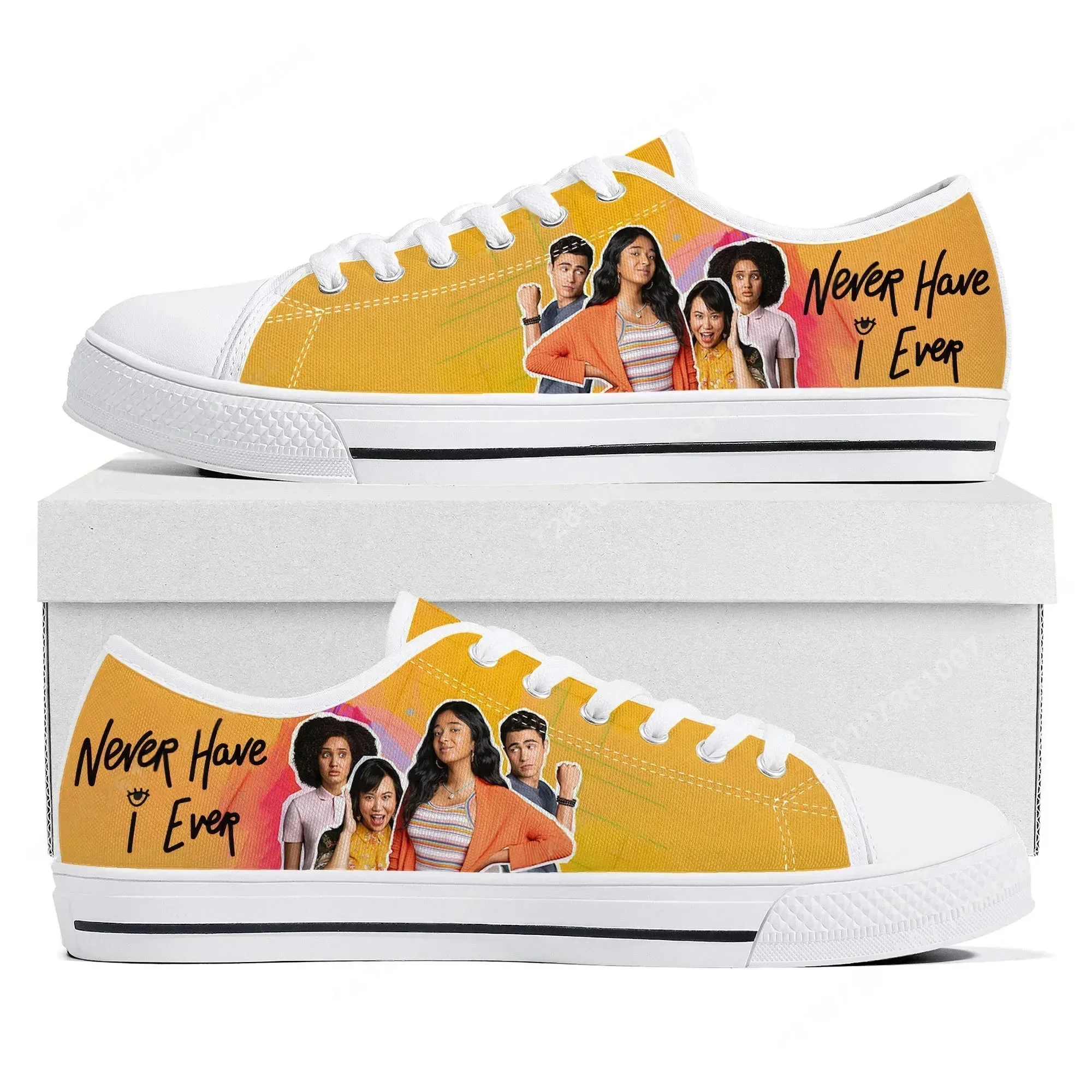 Never Have I Ever Low Top Sneakers – baskets en toile de haute qualité pour hommes, femmes et adolescents, chaussures décontractées pour couple, chaussures personnalisées DIY