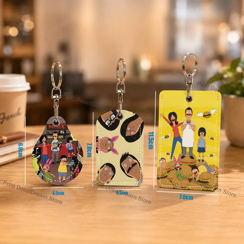 Anime B-Bobs B-Burgers Pattern 1Pc PU Leather Card Holder Keychain Key Ring Door Lock Access Tags ID Card Case Keychain Card