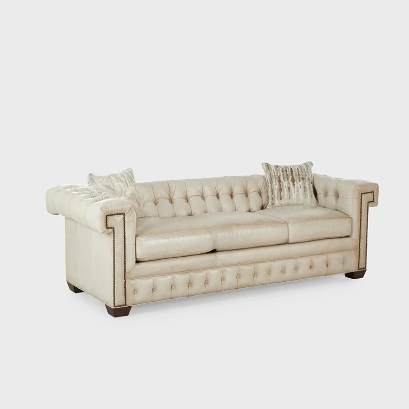 American retro solid wood leather sofa Nordic light luxury simple small apartment first-floor cowhide villa pull-up