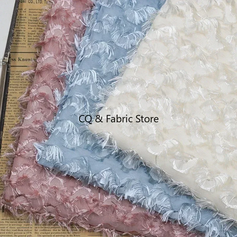 

Яркая шелковая шифоновая ткань с волнистой бахромой в цветочную полоску для весенней и летней одежды, верхнее платье, модная ткань, от метров