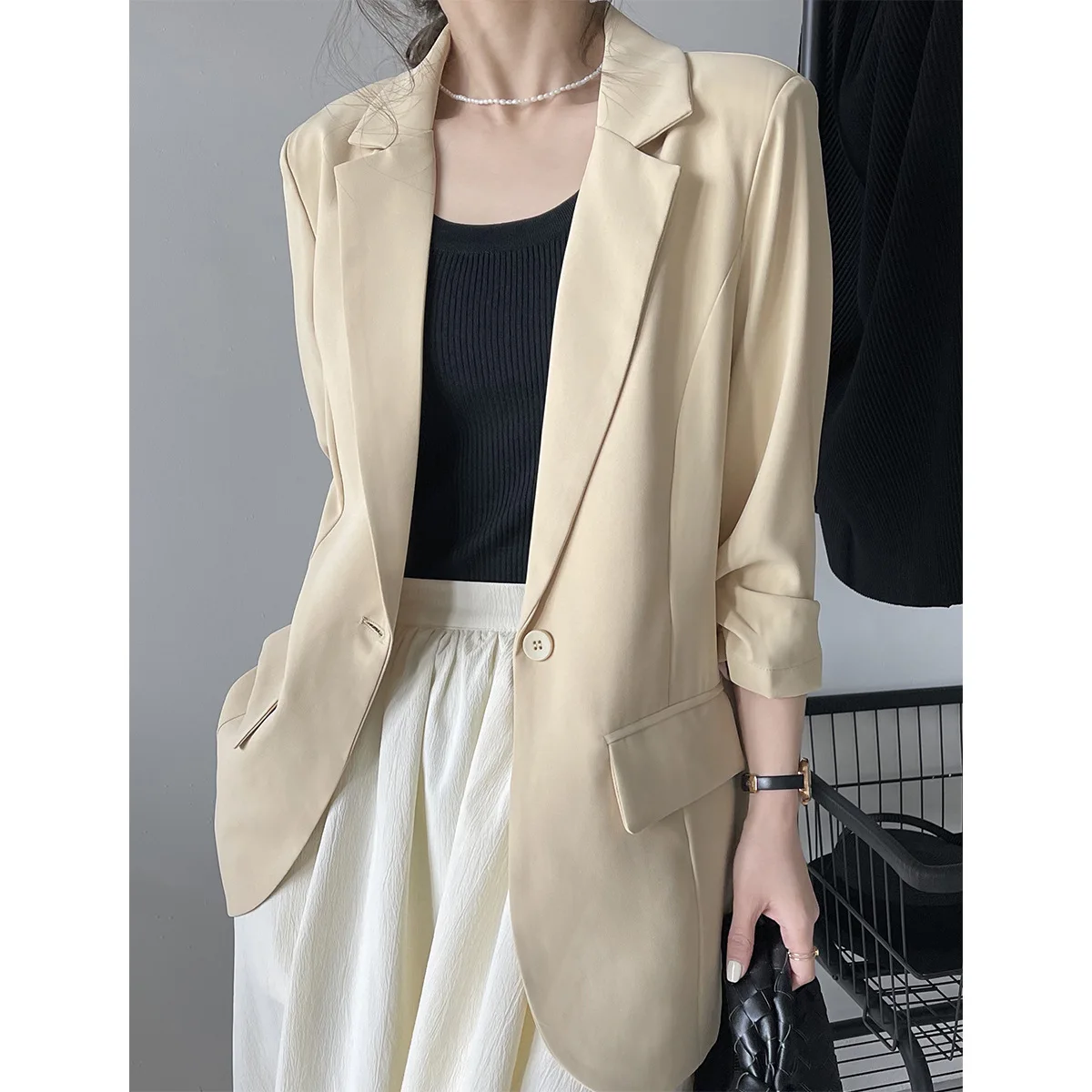 

UNXX Real Shot~2022 Summer Solid Color Suit Retro Style Women’s Double Button Loose White Korean Casual Blazer High Quality New