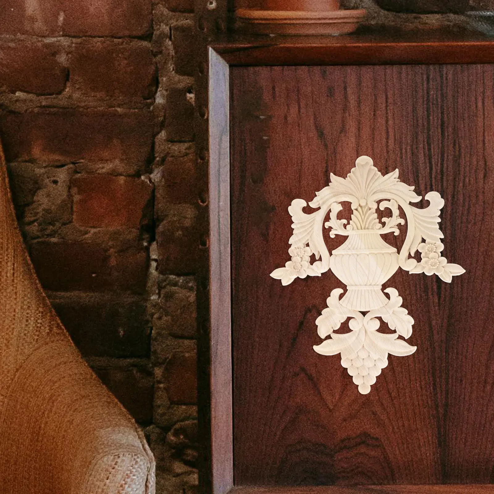 

1pc Wooden Carved Appliques Unpainted Wood Onlay For Furniture Decor Diy Craft Projects Home Decoration Ornaments