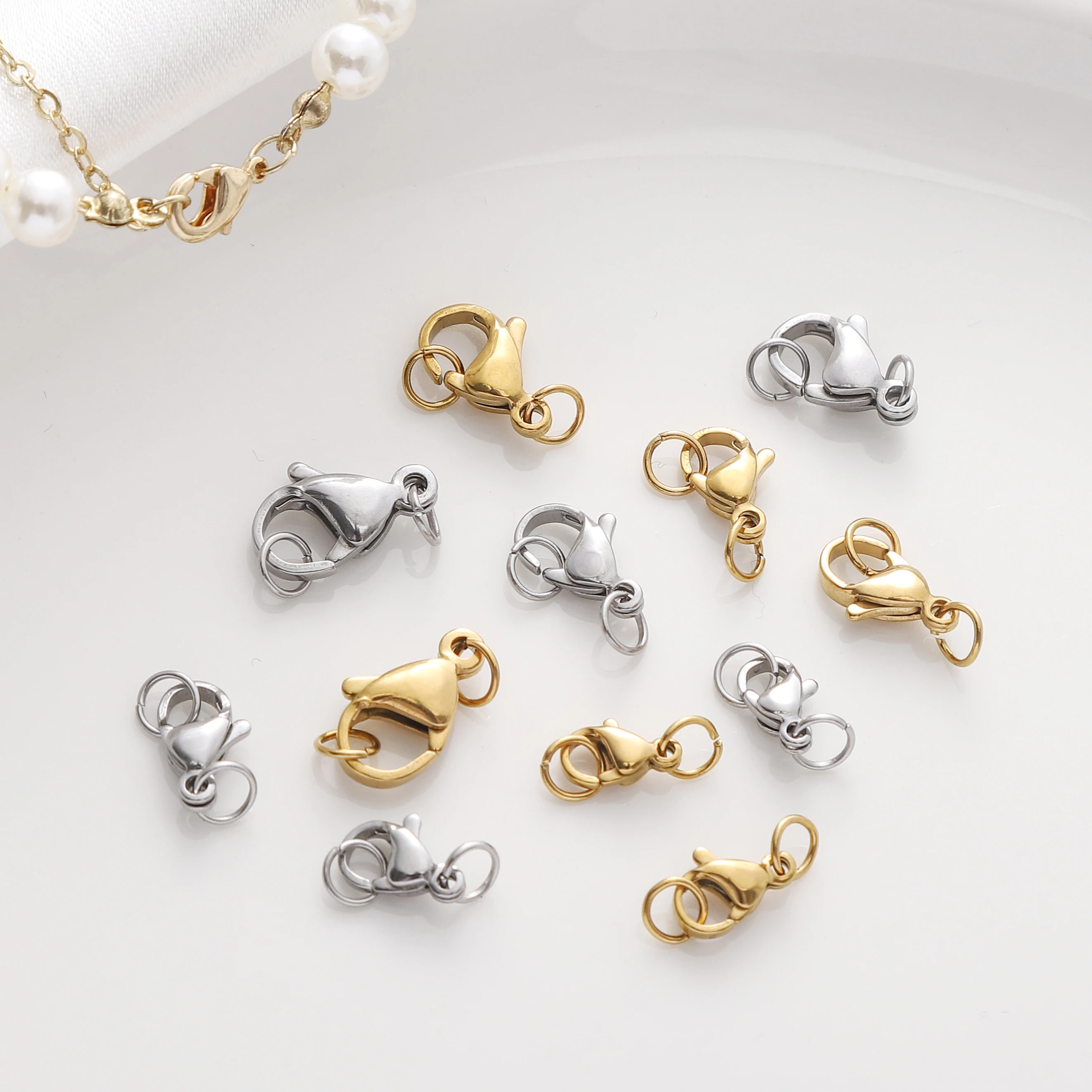 5-10 Stuks Rhodium/Goud Kleur Rvs Kreeft Sluitingen Met Ringen Diy Armband Ketting Sieraden Maken Connectors accessoires