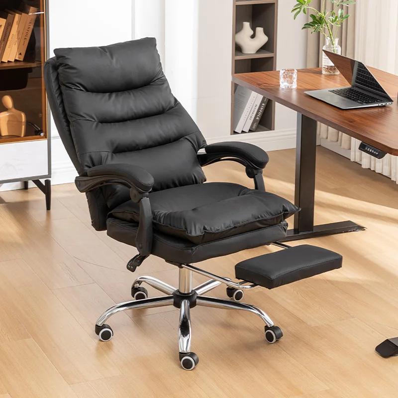 

​Ergonomic Reclining Office Chair With Genuine Leather Seat Adjustable Lumbar Support For Home Executive Computer Workstation​