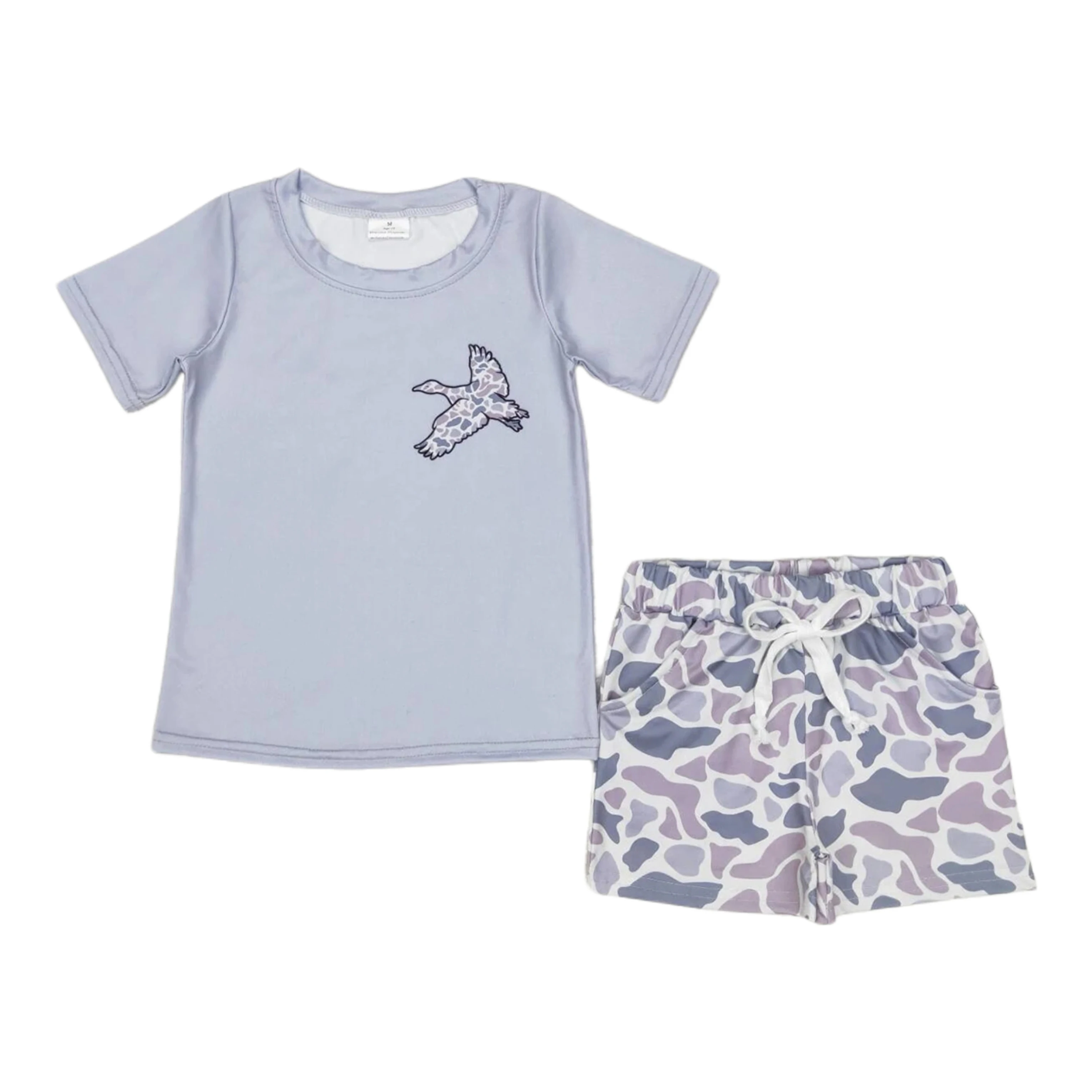 

Wholesale Summer Baby Boy Set Children Short Sleeves Dog Duck Deer Tee T-shirt Toddler Infant Pocket Camo Shorts Kids Outfit