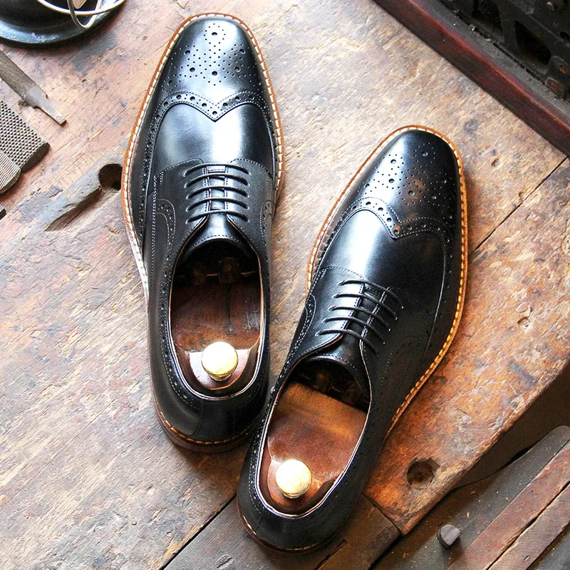 

DESAI деловые формальные туфли дерби из натуральной кожи, увеличивающие рост туфли для отдыха на толстой подошве, мужская обувь ручной работы с резной отделкой броги