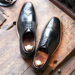 DESAI genuine leather business formal Derby shoes thick soled height increasing leisure shoes brogue carved handmade men's shoes