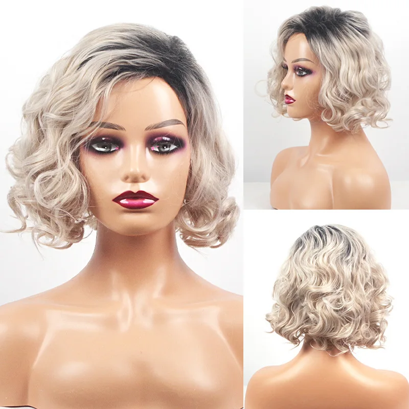

New European and American Wigs for Women, Gradient Color Medium-Length Curly Hair Synthetic Wig