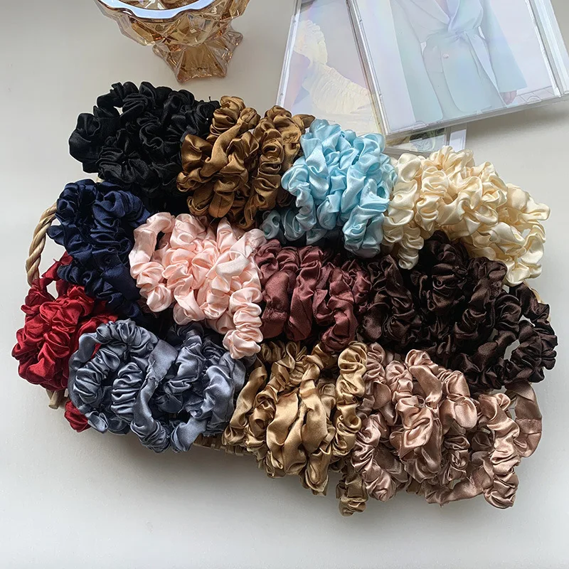 Satin Scrunchie 3pcs Set Solid Color Bubble Hair Tie Card Packed Korean Daily Hair Accessories for Women Spring Summer