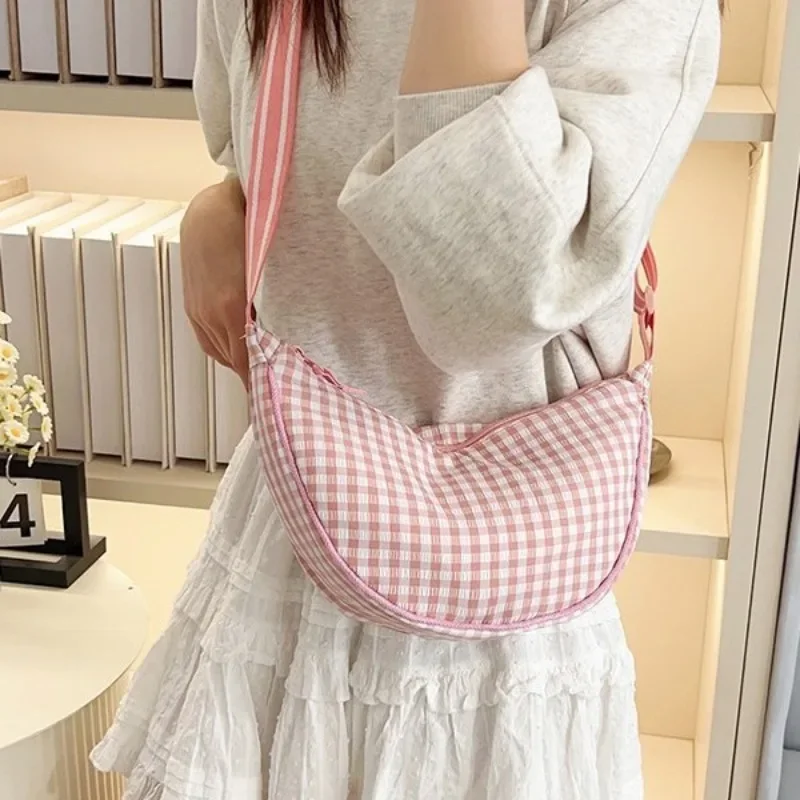 Simple Plaid Women's Hobos Shoulder Bags Casual New Female Nylon Crossbody Bag Out Door Travel Girls Underarm Purse Handbags