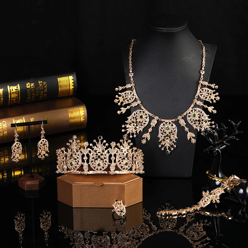 Morocco Style Earring Necklace Ring Crown Bracelet Wedding Jewelry Sets Arabic Jewelry Set