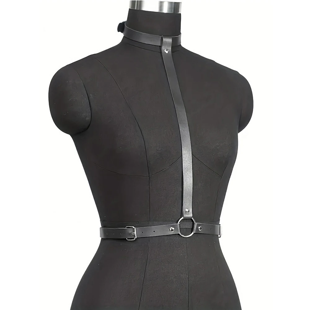 Arnés de lencería Sexy para mujer, correas de cuero Pu, liguero para adultos, sujetador corporal de tracción, tirantes, ropa Bondage, esposas, juego
