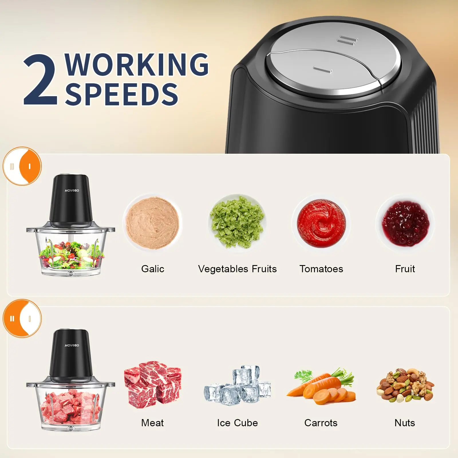 Food Processor Electric Meat Grinder 500W Food Chopper 2 Speed for Vegetable Kitchen Cutter Medium Super Chopping Grinding