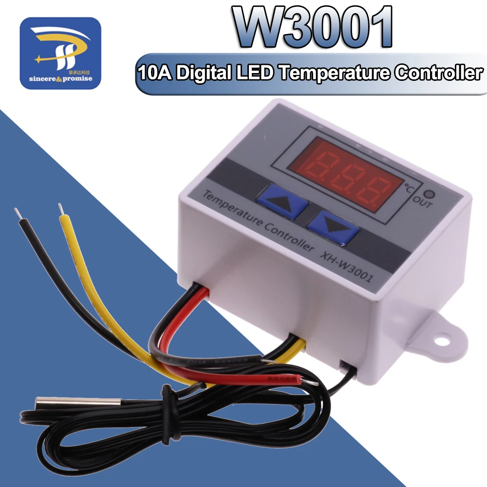 12V/ 24V/ 110V /220V W3001 Digital LED Temperature Controller 10A Thermostat Control Switch Probe XH-W3001