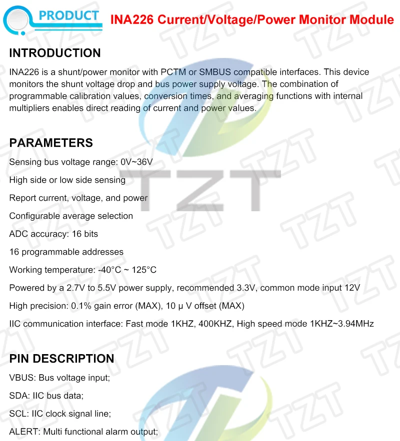 TZT 1/2/5PCS INA226 IIC I2C Schnittstelle Bidirektionales Strom-/Leistungsüberwachungssensormodul für Arduino – Detail 1
