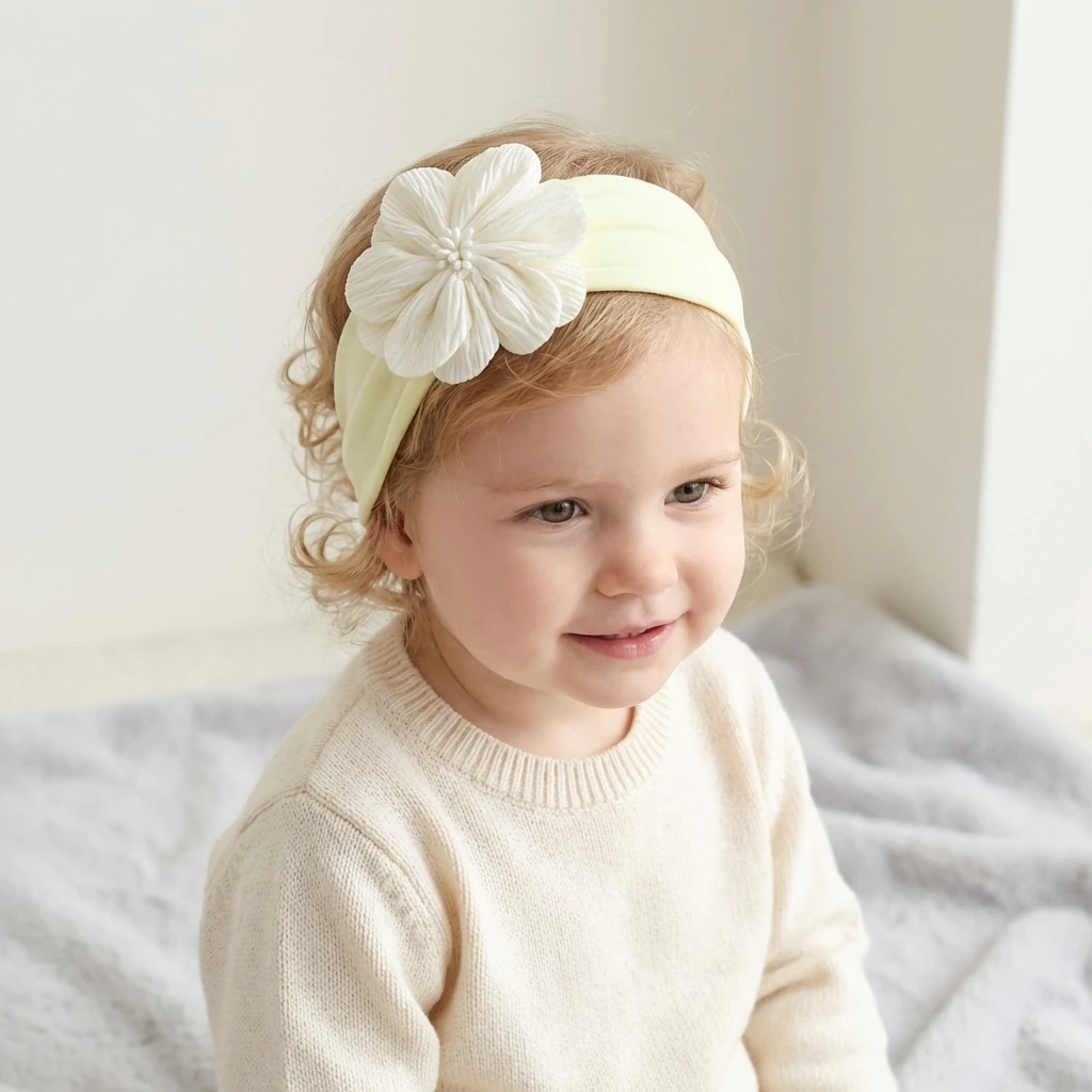 

Новая эластичная повязка на голову для малышей с милым тканевым цветком, всесезонная, легкая, удобная, аксессуар для волос младенца